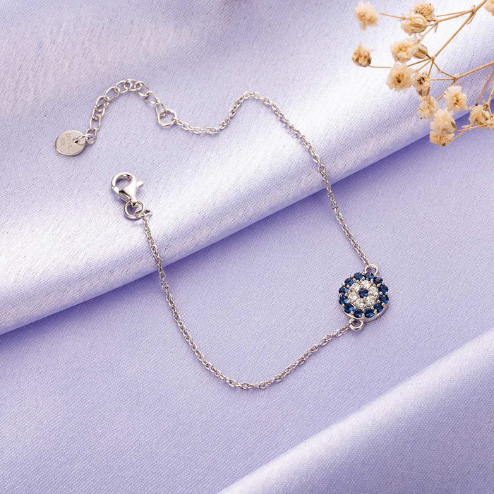 Rhodium Enchanted CZ Eye 925 Sterling Silver Chain Bracelet