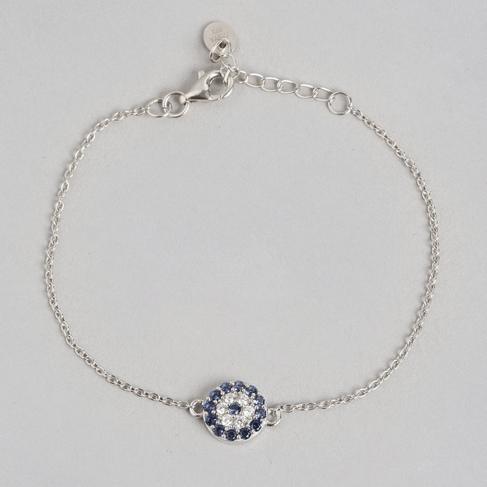 Rhodium Enchanted CZ Eye 925 Sterling Silver Chain Bracelet