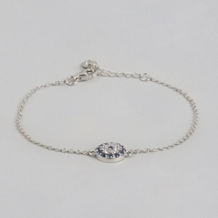 Rhodium Enchanted CZ Eye 925 Sterling Silver Chain Bracelet