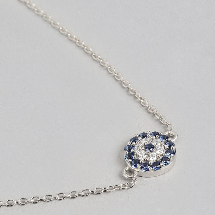 Rhodium Enchanted CZ Eye 925 Sterling Silver Chain Bracelet
