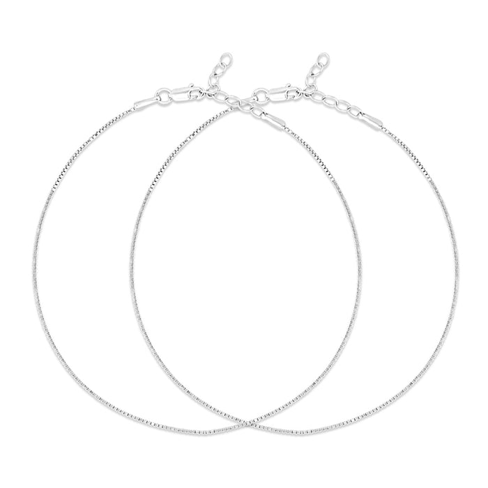 Rhodium plated 925 Sterling Silver Box Chain Anklet