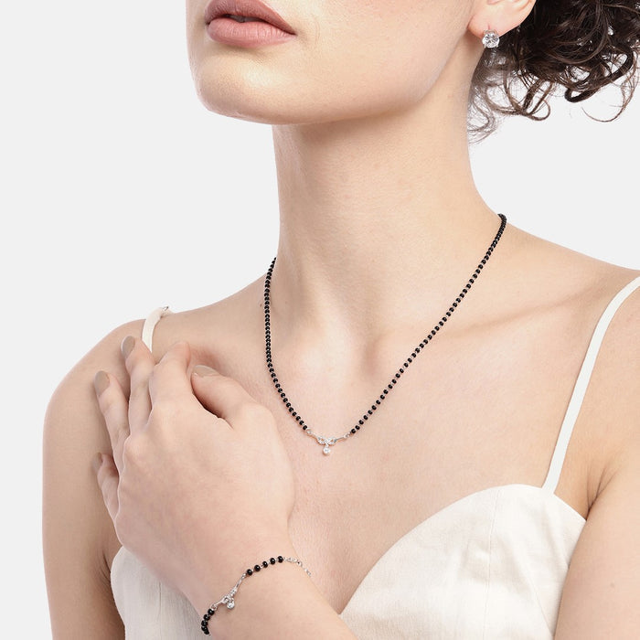 Rhodium Plated 925 Sterling Silver Mangalsutra Jewellery Set Combo