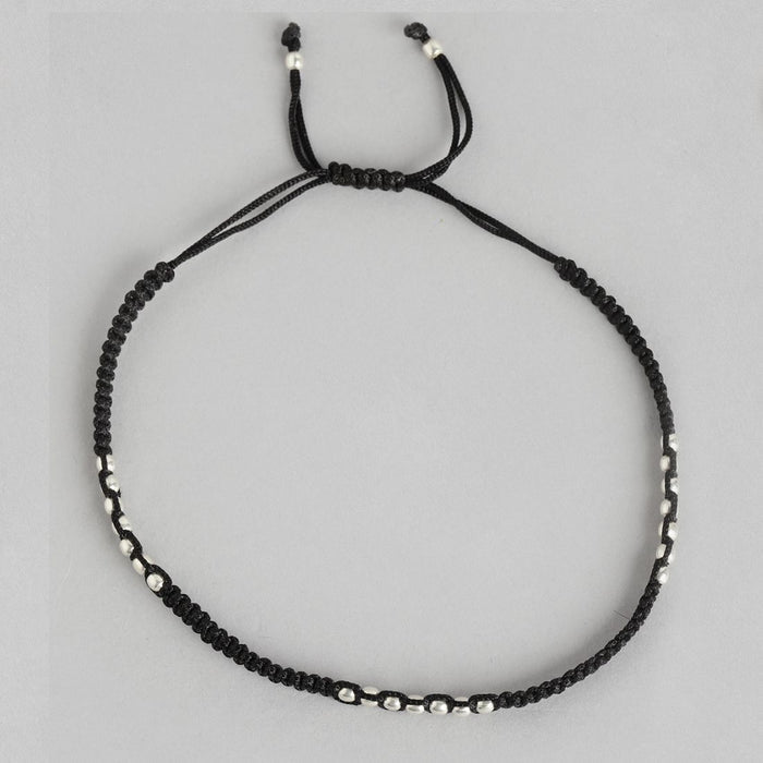 Rhodium Plated Beaded 925 Sterling Silver Thread Anklet