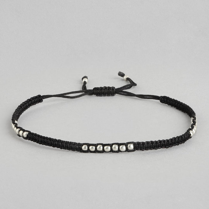 Rhodium Plated Beaded 925 Sterling Silver Thread Anklet