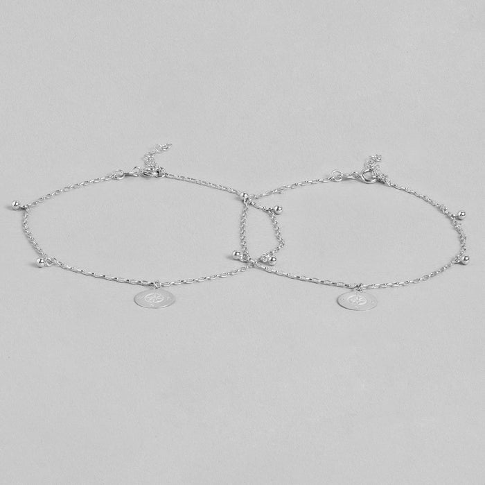 Rhodium Plated Compass 925 Silver Anklet