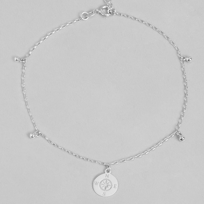Rhodium Plated Compass 925 Silver Anklet