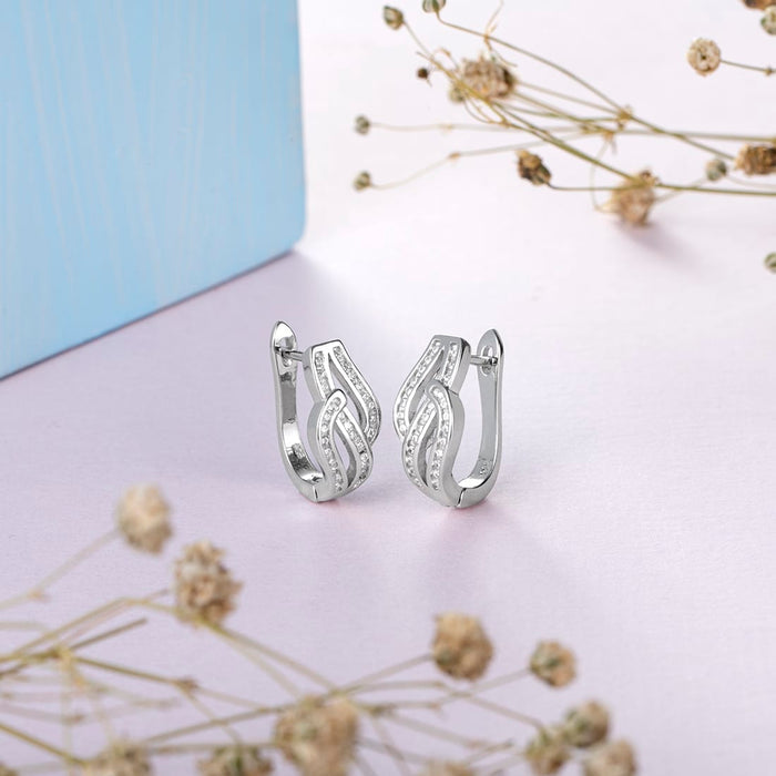 Rhodium Plated Contemporary CZ 925 Silver Earring
