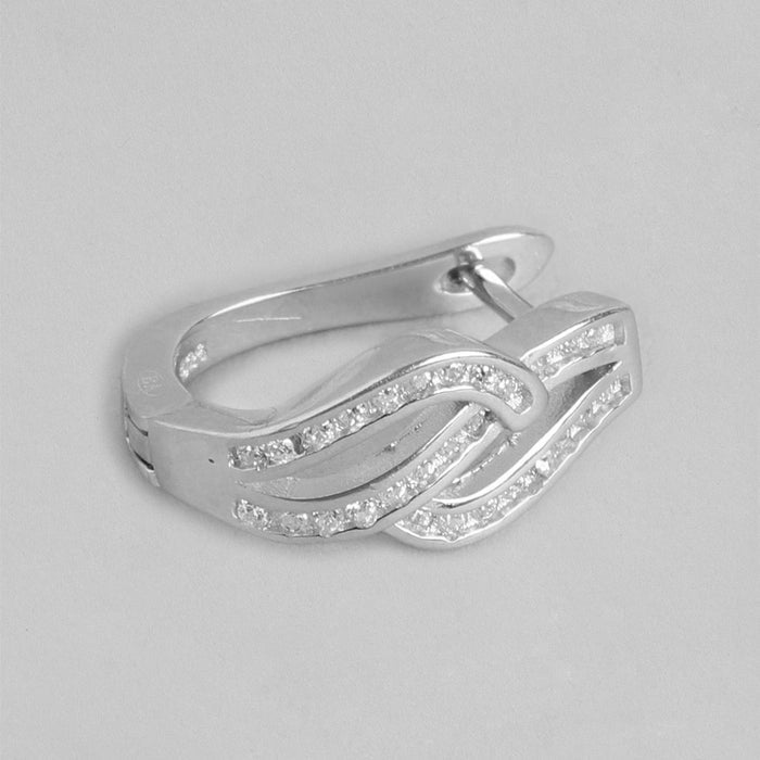 Rhodium Plated Contemporary CZ 925 Silver Earring