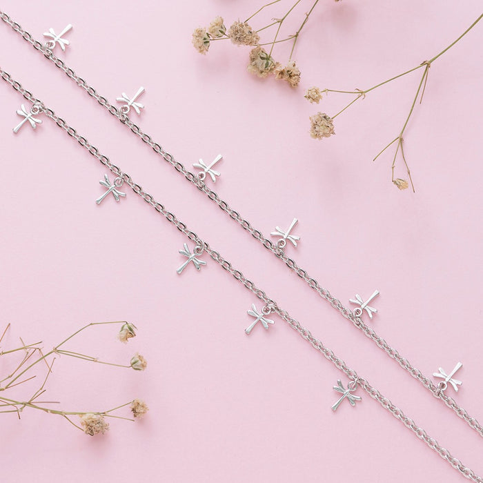 Rhodium Plated Dragonfly 925 Sterling Silver Anklets