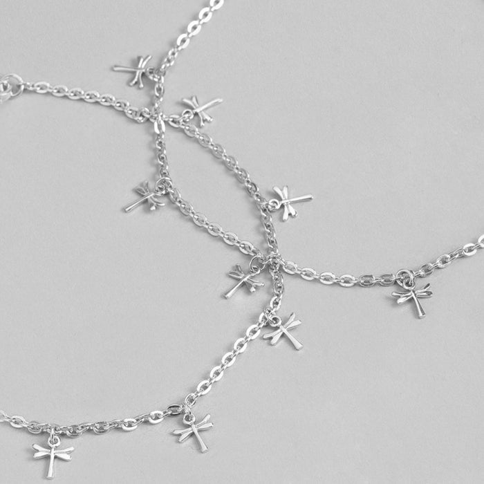 Rhodium Plated Dragonfly 925 Sterling Silver Anklets