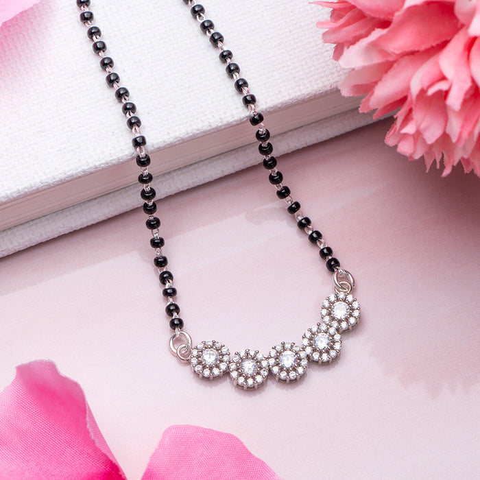 Rhodium-Plated Eternal Bloom CZ Black Beads 925 Sterling Silver Mangalsutra