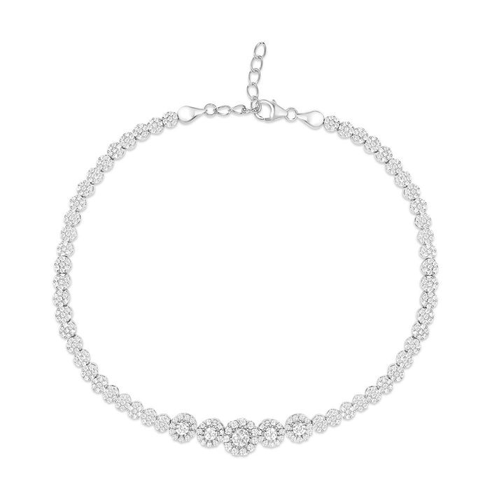 Women's 925 Sterling Silver anklet with glimmering CZ stone clusters and adjustable clasp. Fine jewellery – Zavya