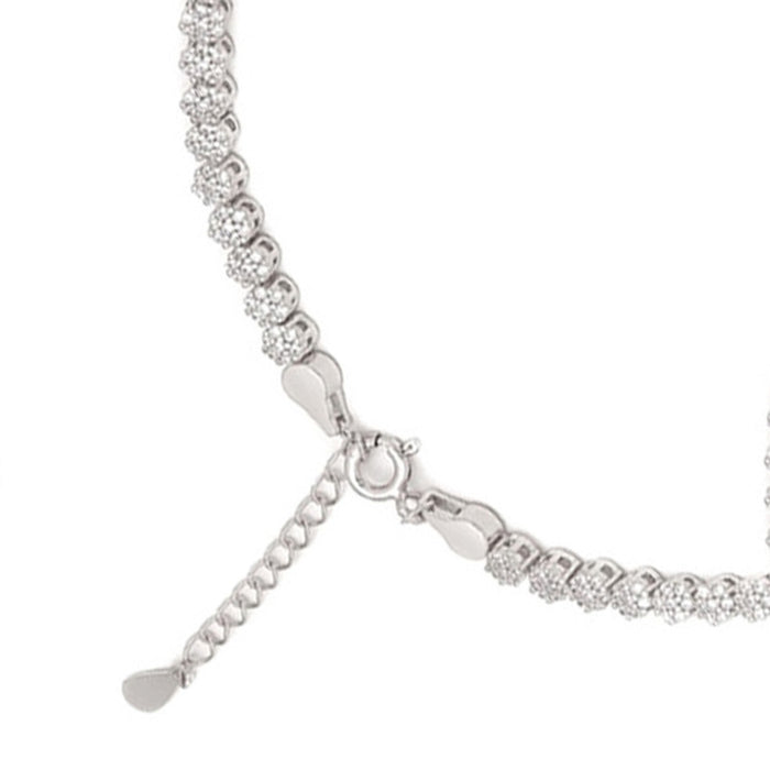 Rhodium plated CZ 925 Sterling Silver anklet for women showing sparkling stones and adjustable clasp – Zavya