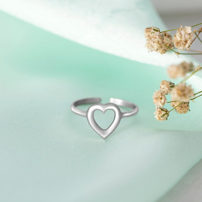 Rhodium Plated Heart 925 Sterling Silver Ring (Adjustable)