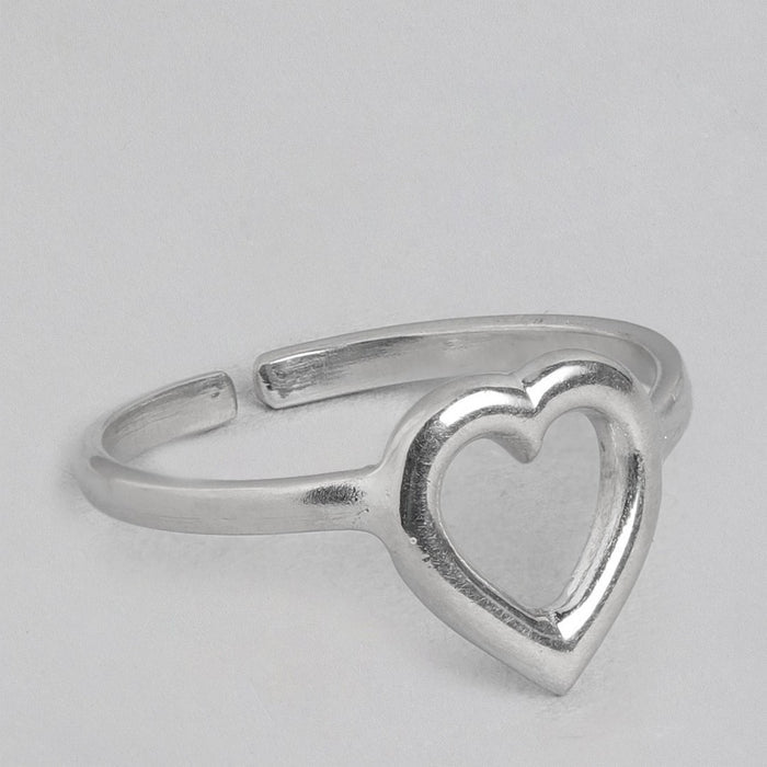 Rhodium Plated Heart 925 Sterling Silver Ring (Adjustable)