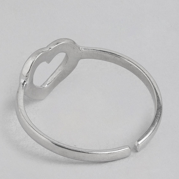 Rhodium Plated Heart 925 Sterling Silver Ring (Adjustable)