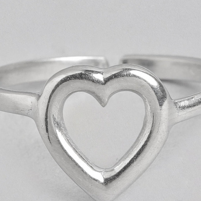 Rhodium Plated Heart 925 Sterling Silver Ring (Adjustable)
