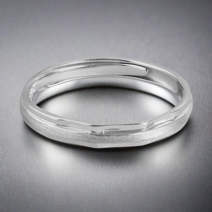 Rhodium Plated Minimalistic 925 Sterling Silver Band Ring (Adjustable) For Him (Adjustable)