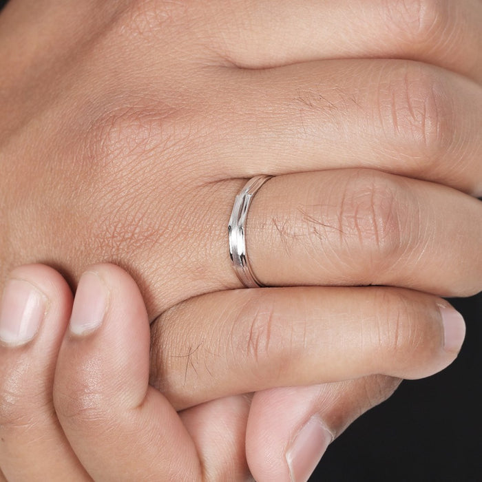 Rhodium Plated Minimalistic 925 Sterling Silver Band Ring (Adjustable) For Him (Adjustable)