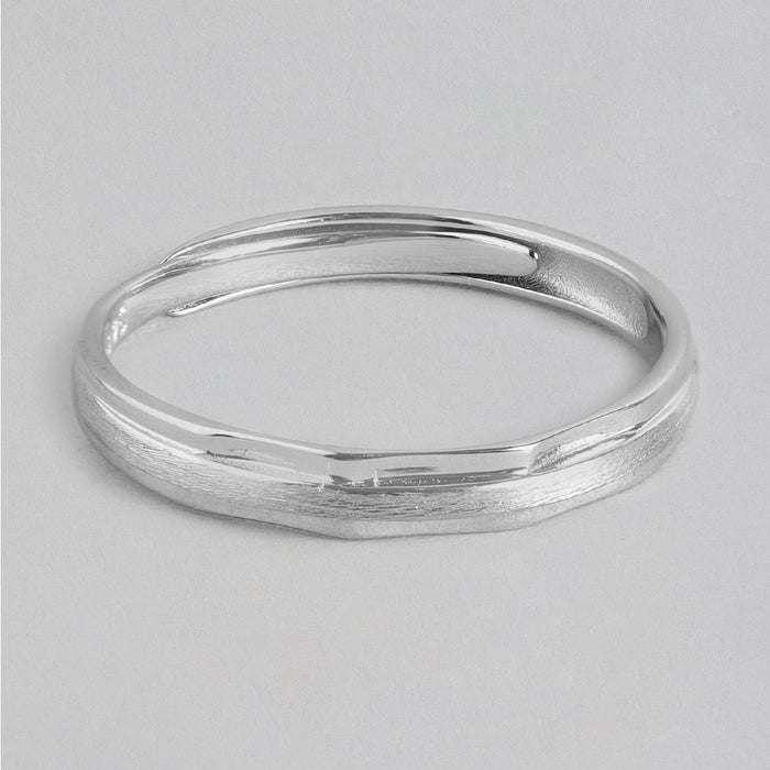 Rhodium Plated Minimalistic 925 Sterling Silver Band Ring (Adjustable) For Him (Adjustable)