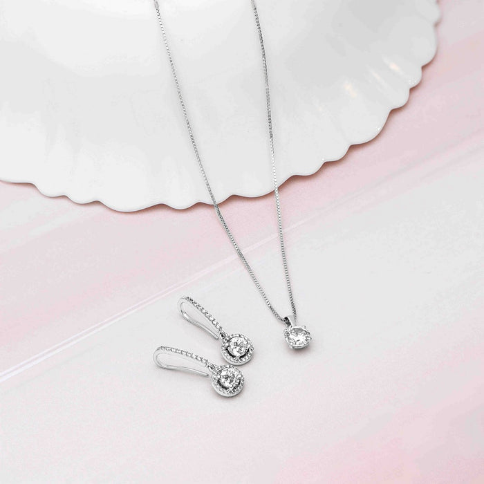 Rhodium Plated Solitaire 925 Sterling Silver Jewelry Set