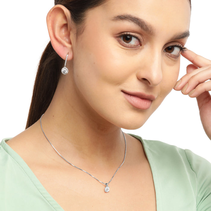 Rhodium Plated Solitaire 925 Sterling Silver Jewelry Set