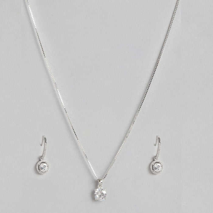 Rhodium Plated Solitaire 925 Sterling Silver Jewelry Set