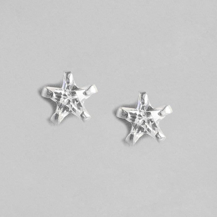 Rhodium Plated Star-Edgy Triangle Zircon 925 Sterling Silver Earring Combo