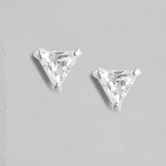 Rhodium Plated Star-Edgy Triangle Zircon 925 Sterling Silver Earring Combo