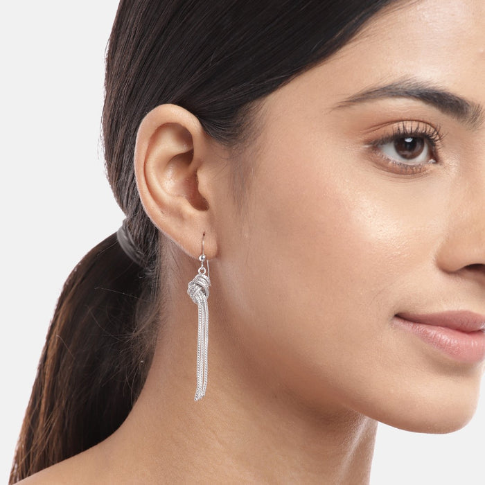 Rhodium Plated Tied Chain 925 Sterling Silver Dangle Earrings