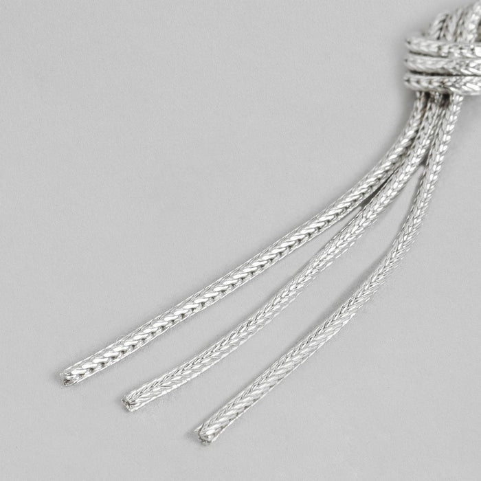 Rhodium Plated Tied Chain 925 Sterling Silver Dangle Earrings