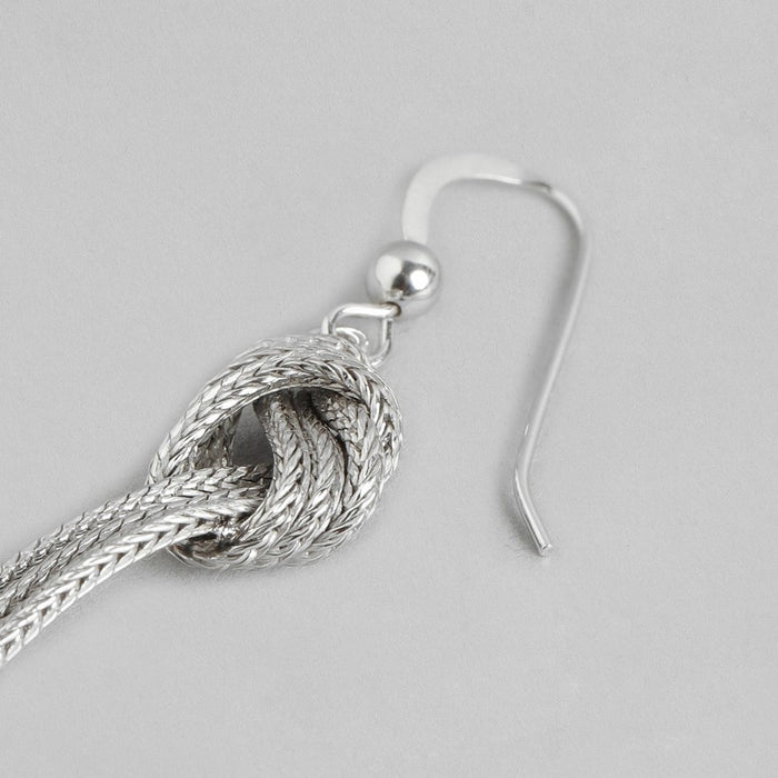 Rhodium Plated Tied Chain 925 Sterling Silver Dangle Earrings