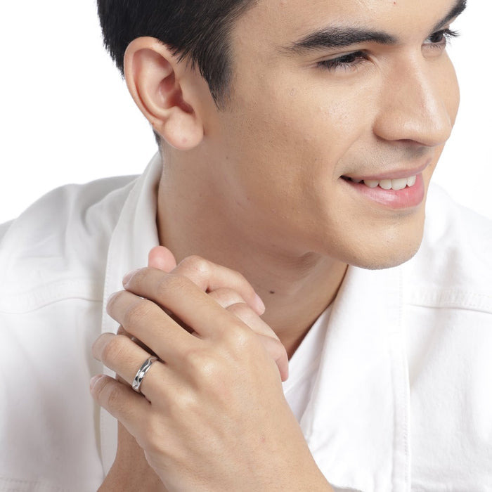 Rhodium Radiance CZ-Embellished Rhodium-Plated 925 Sterling Silver Men's Ring (Adjustable)