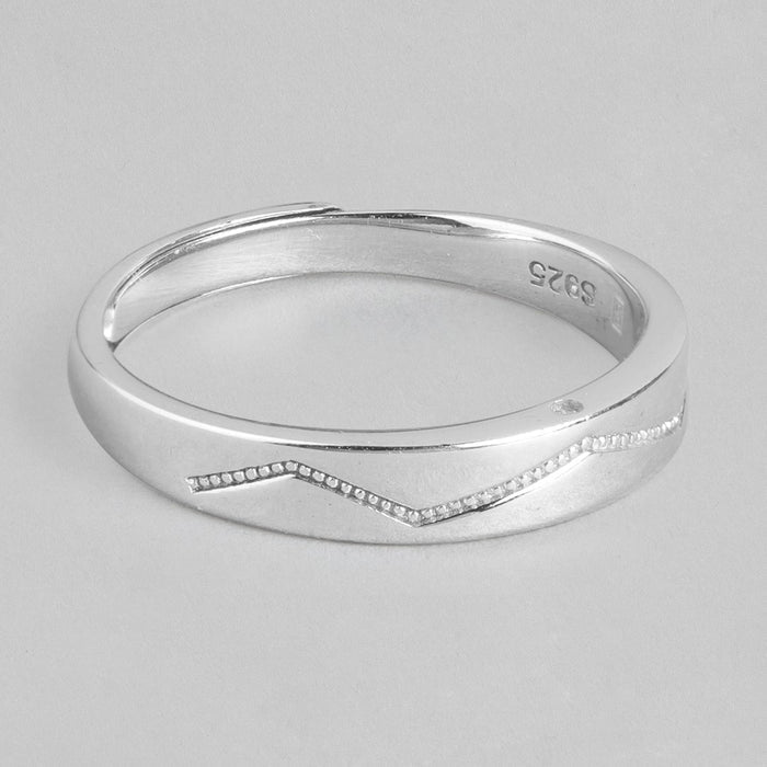 Rhodium Radiance CZ-Embellished Rhodium-Plated 925 Sterling Silver Men's Ring (Adjustable)