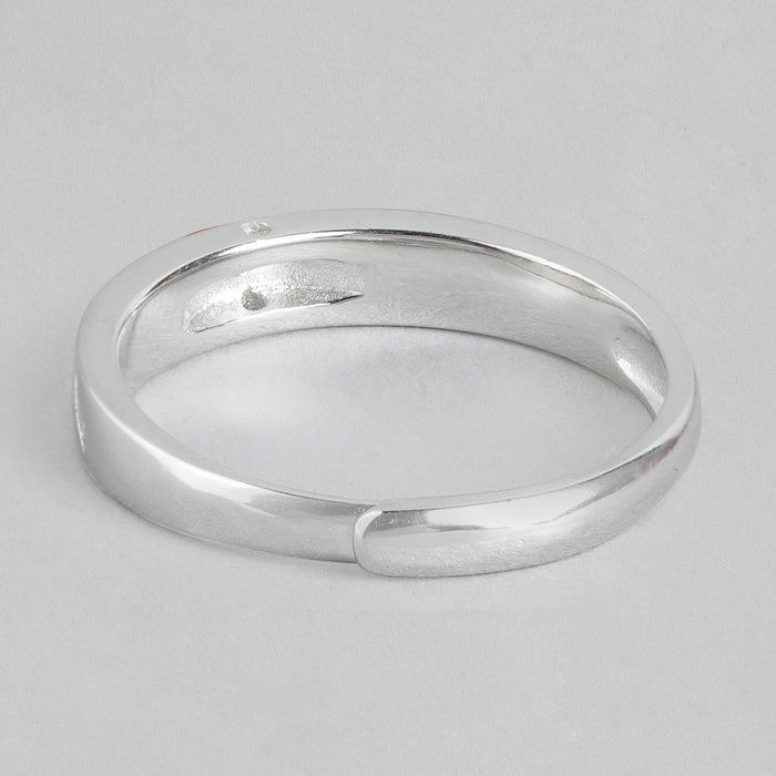 Rhodium Radiance CZ-Embellished Rhodium-Plated 925 Sterling Silver Men's Ring (Adjustable)
