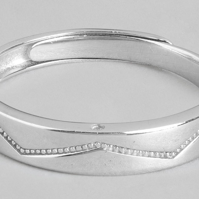 Rhodium Radiance CZ-Embellished Rhodium-Plated 925 Sterling Silver Men's Ring (Adjustable)