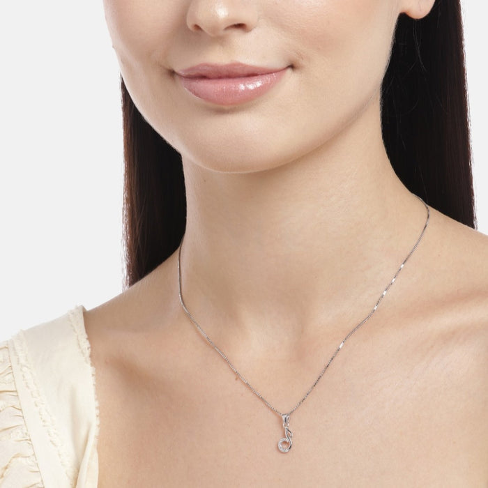 Rhythmic Radiance CZ Rhodium-Plated 925 Sterling Silver CZ Pendant with Chain