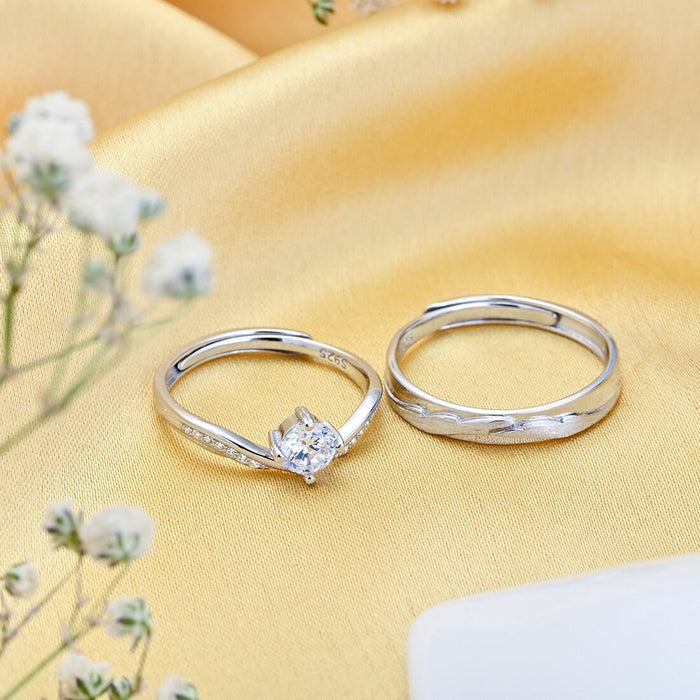 Romantic Bliss Rhodium Plated 925 Sterling Silver Couple Ring (Adjustable)