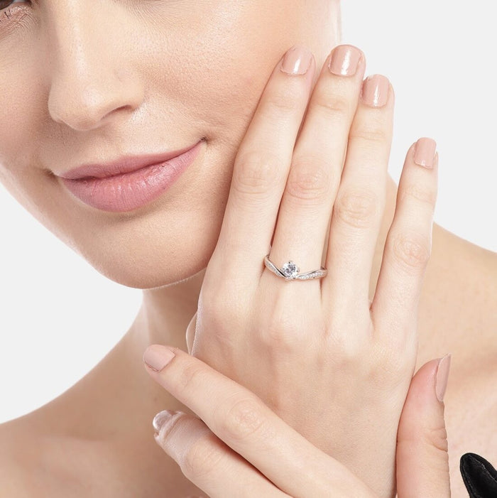 Romantic Bliss Rhodium Plated 925 Sterling Silver Couple Ring (Adjustable)
