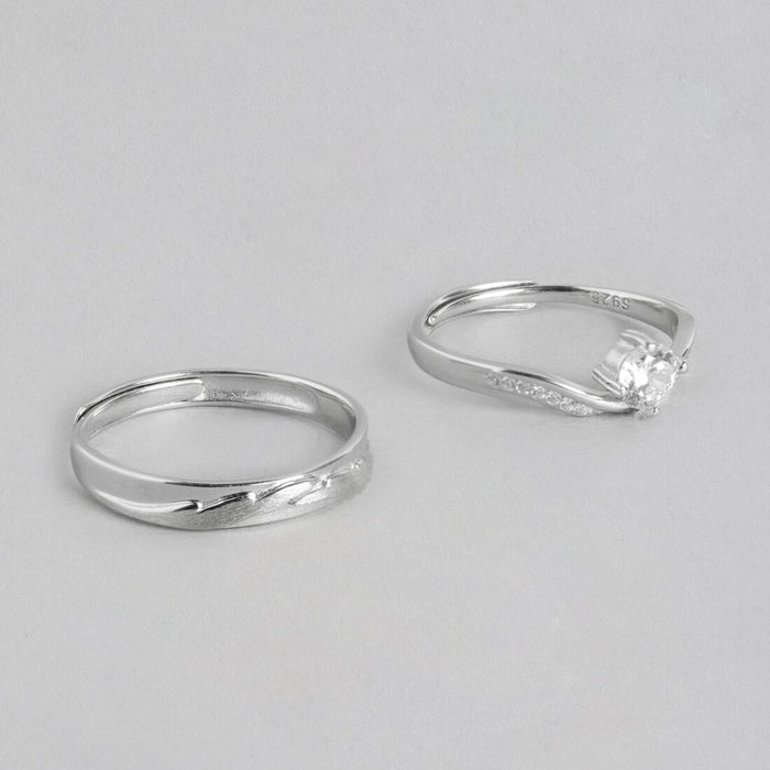 Romantic Bliss Rhodium Plated 925 Sterling Silver Couple Ring (Adjustable)