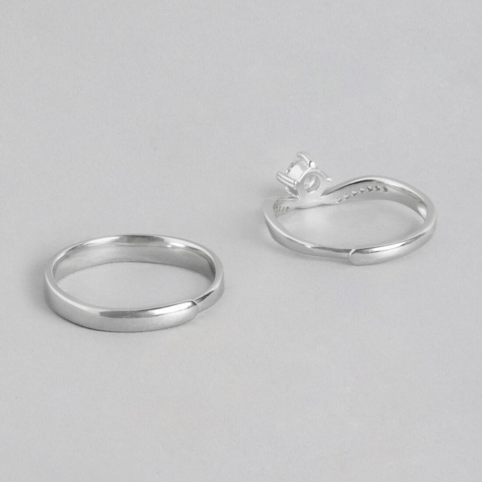Romantic Bliss Rhodium Plated 925 Sterling Silver Couple Ring (Adjustable)