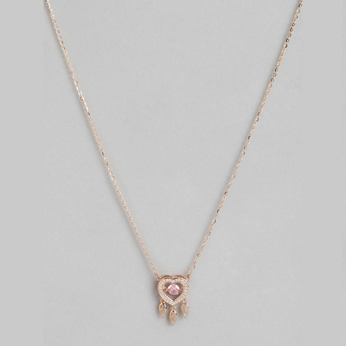 Romantic Foliage: 925 Sterling Silver Rose Gold Plated Heart and Leaf Necklace