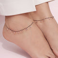 Romantic Heart Rose Gold Plated 925 Silver Black Beads Anklet