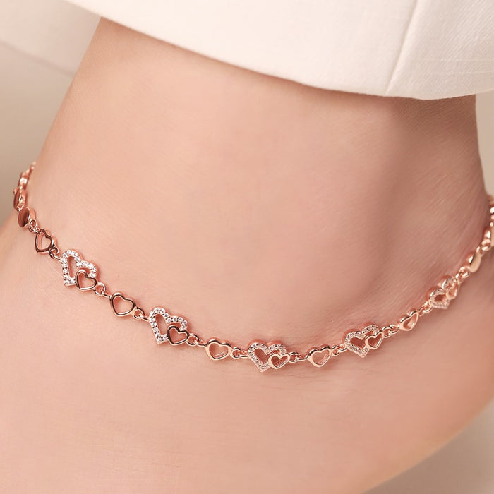 Romantic Heart Rose Gold-Plated 925 Sterling Silver Anklet