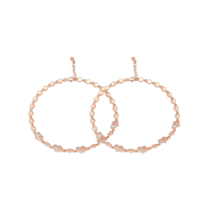 Romantic Heart Rose Gold-Plated 925 Sterling Silver Anklet