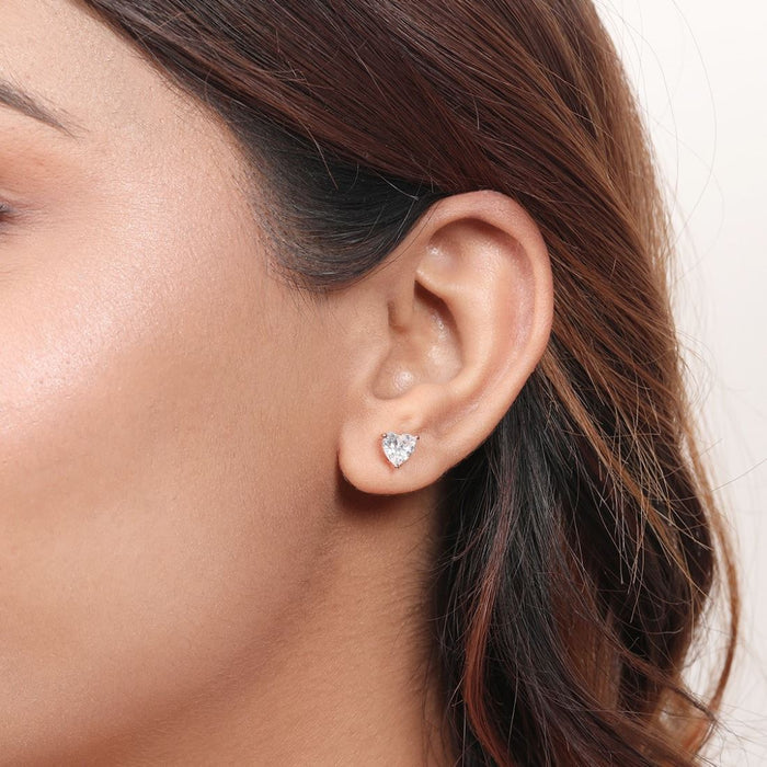 Romantic Heart Rose Gold Plated 925 Sterling Silver Stud Earrings