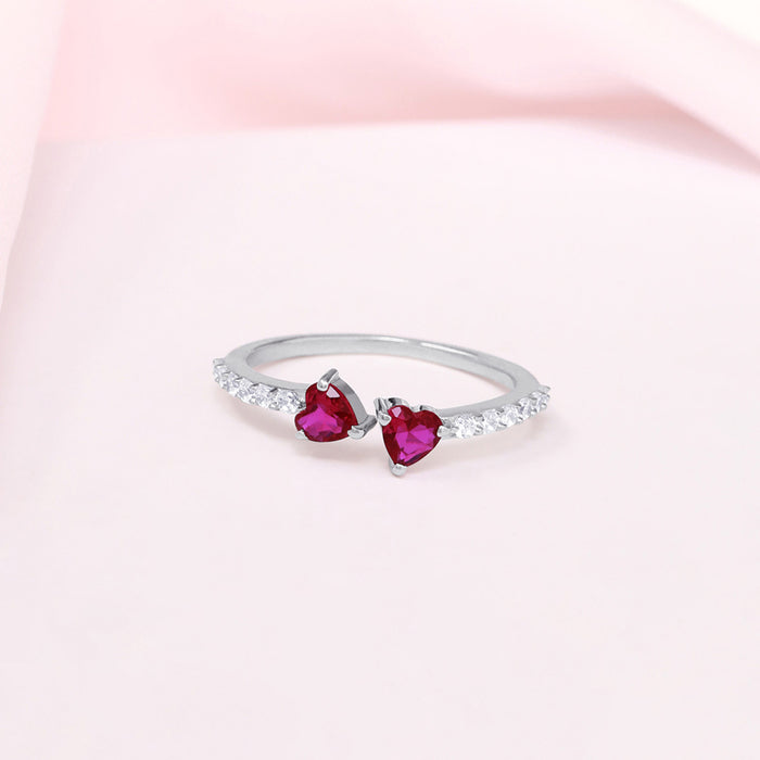 Romantic Heart-Shaped Rhodium-Plated 925 Sterling Silver Ring