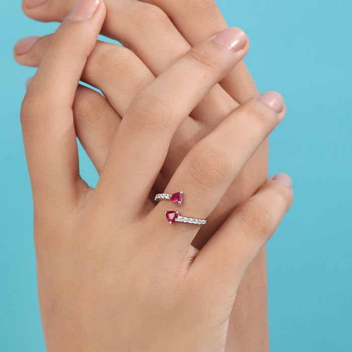 Romantic Heart-Shaped Rhodium-Plated 925 Sterling Silver Ring
