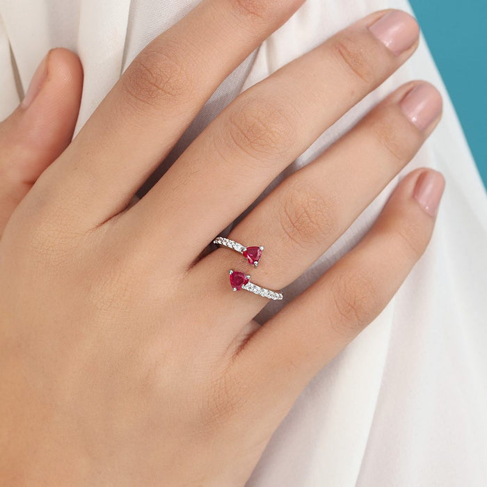 Romantic Heart-Shaped Rhodium-Plated 925 Sterling Silver Ring