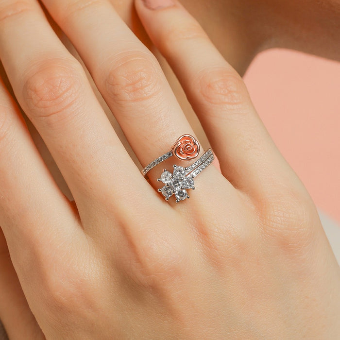 Romantic Love Rose Gold Plated 925 Sterling Silver Ring (Adjustable)